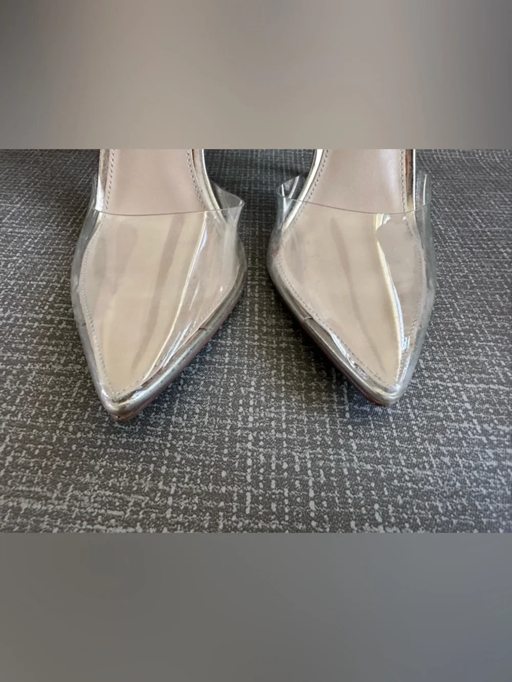 Betsey Johnson‎ Pearl Clear Pointed Toe Heels Size 9 Silver Bridal Pumps